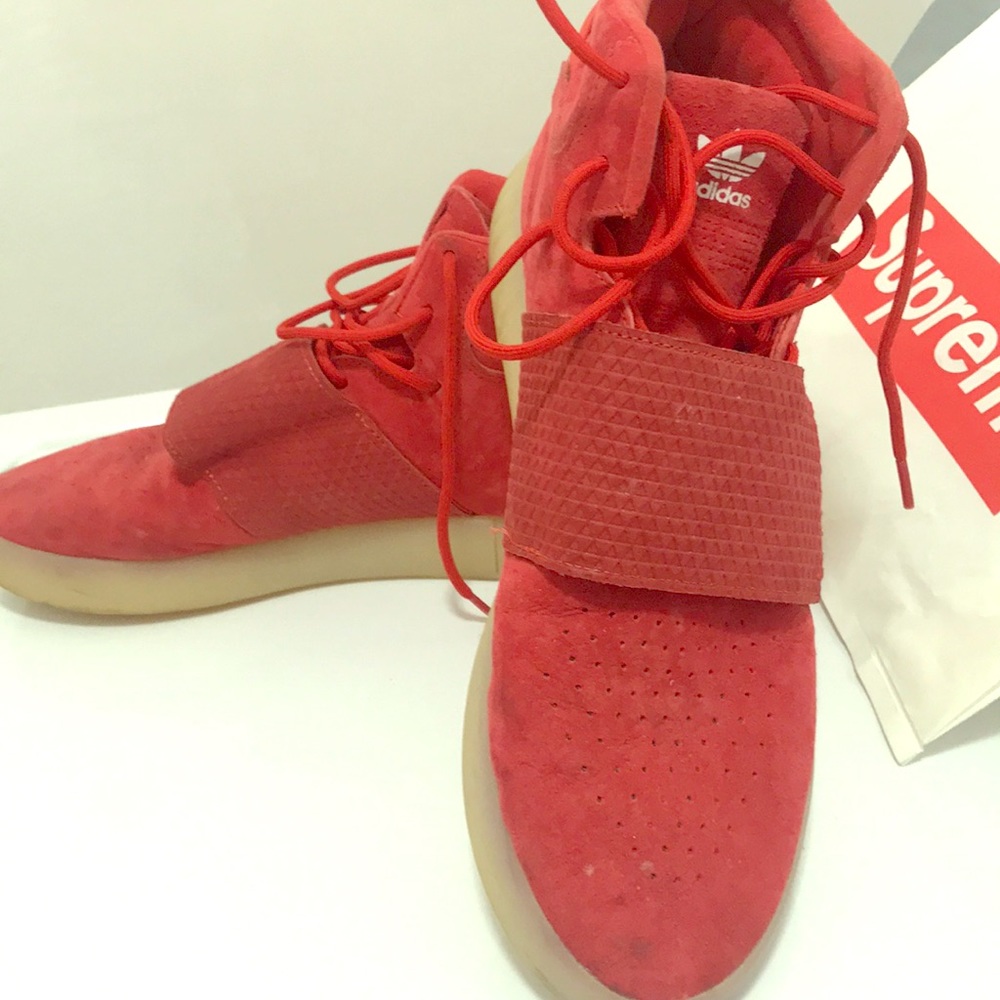 Red Hi-Top Tubular Addidas size 10.5 worn twice!!